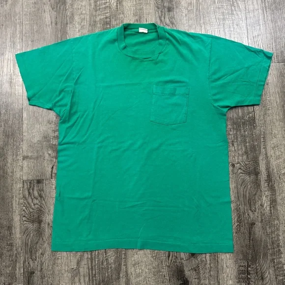 Vintage Green Selvedge Pocket Blank T Shirt Single Stitch - Picture 1 of 8